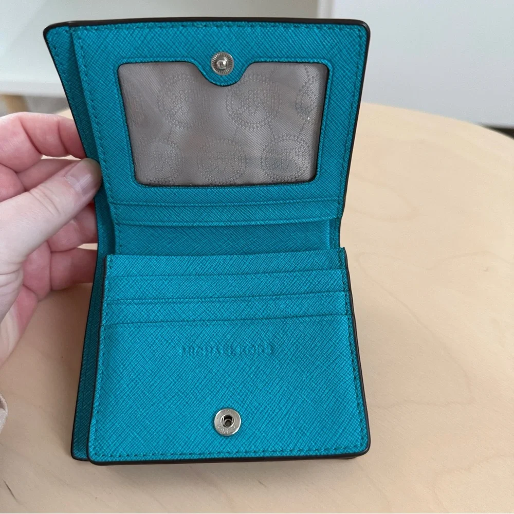 Michael Kors Teal Saffiano Leather Snap Wallet | Slim Card Case
